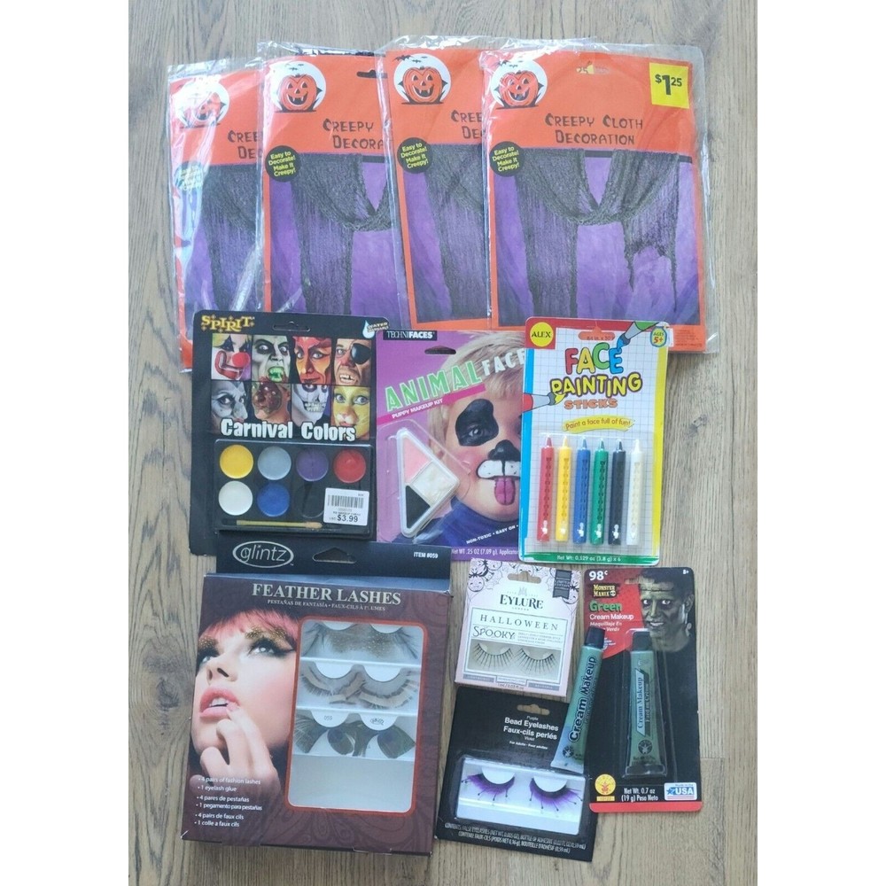 Halloween Bundle Lot Decorations Eyelashes Face Pens Paint